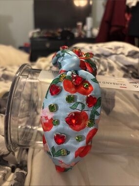 Adorned Blue Apple Floral Jeweled Side Knot Headband